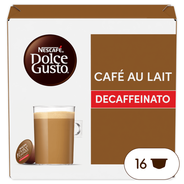 Front view of Café au Lait Decaffeinato (16 pods) box