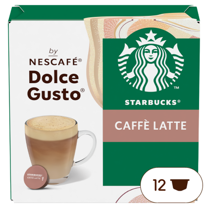 Front view of Starbucks Caff&egrave; Latte (12 pods) box