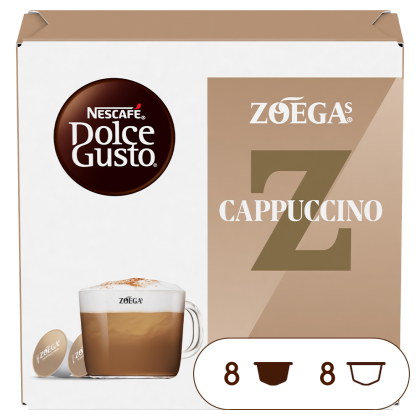 Front view of Zoégas Cappuccino (16 pods) box